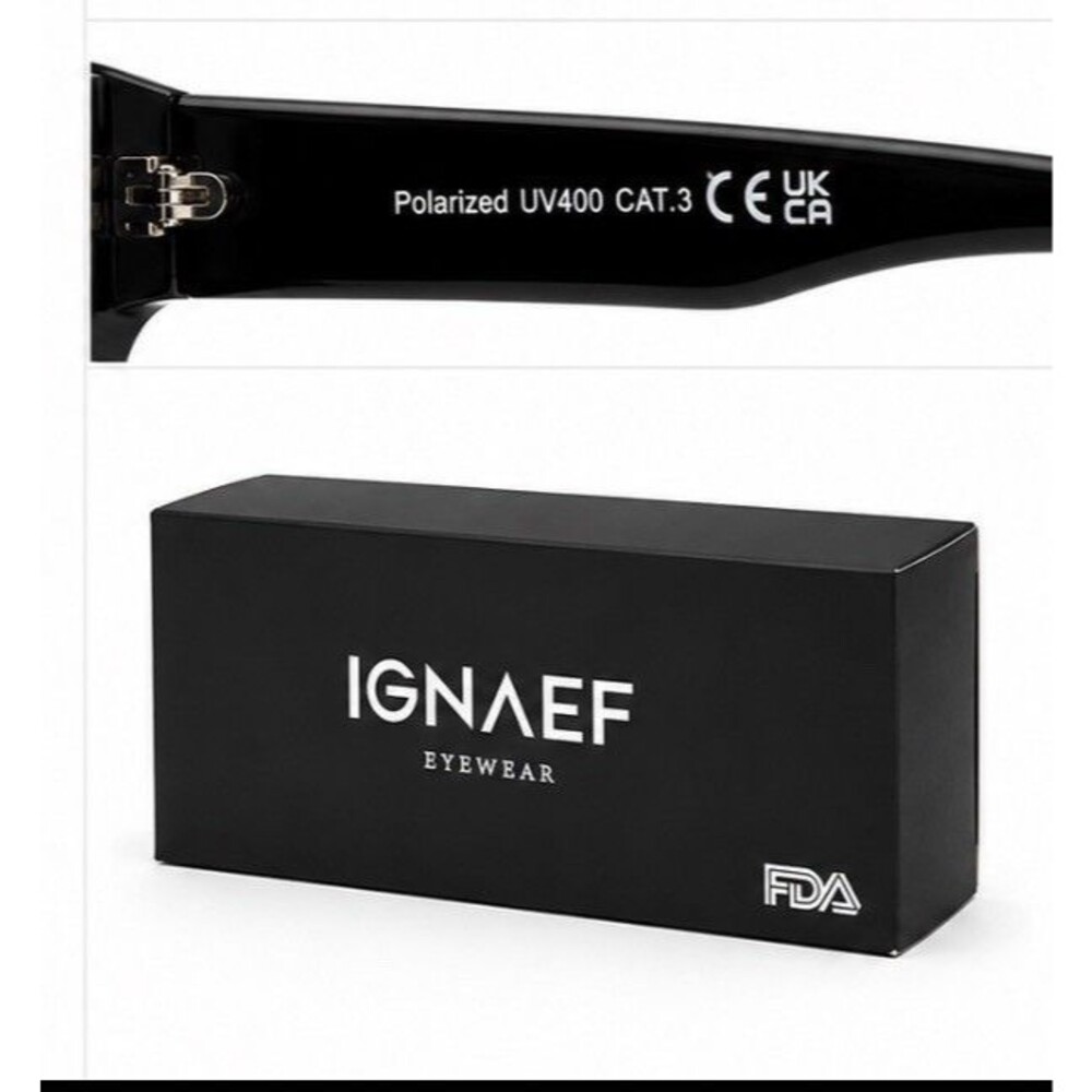 IGNAEF Women’s Square Sunglasses Polarized UV400 Black Plastic Frame/Lens